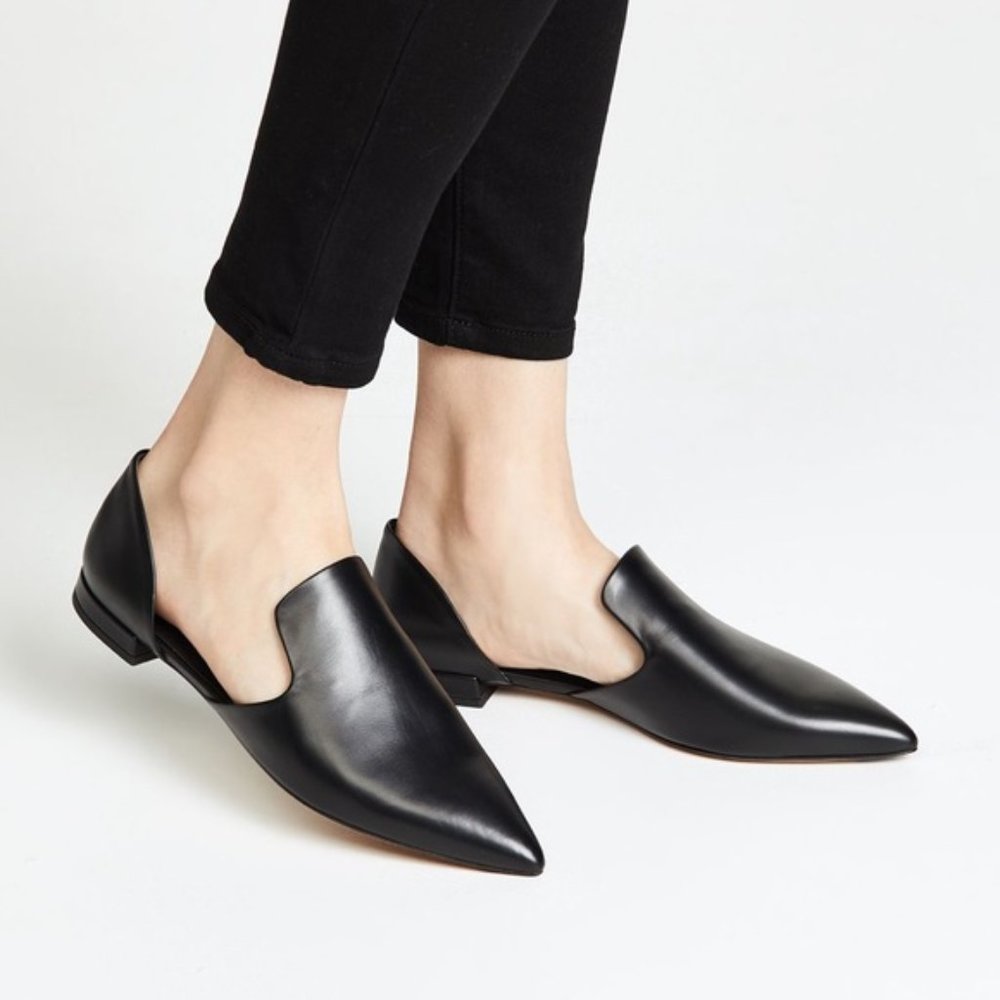 VINCE Sz 36 6 Damris Black Calf Leather d'Orsay Pointed Toe Flats